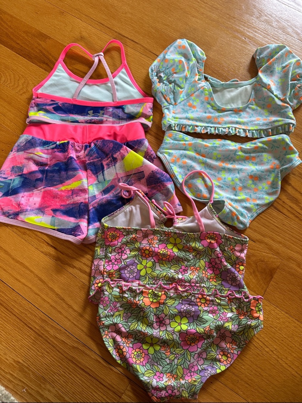 3 Piece Swim BundleGirls Mixed Swim Set - Multicolor Floral & Neon Pink - Picture 2 of 2